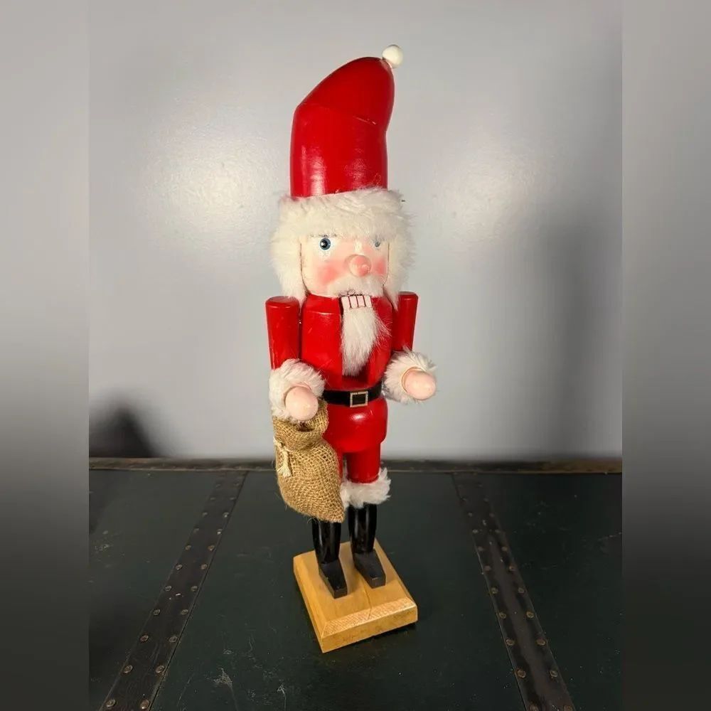 Vintage Wood Santa Nutcracker w/ Toy Bag Pine Holiday Decor Collectible 20 Inch